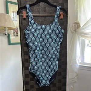 Geometric Blue and White Swimsuit
